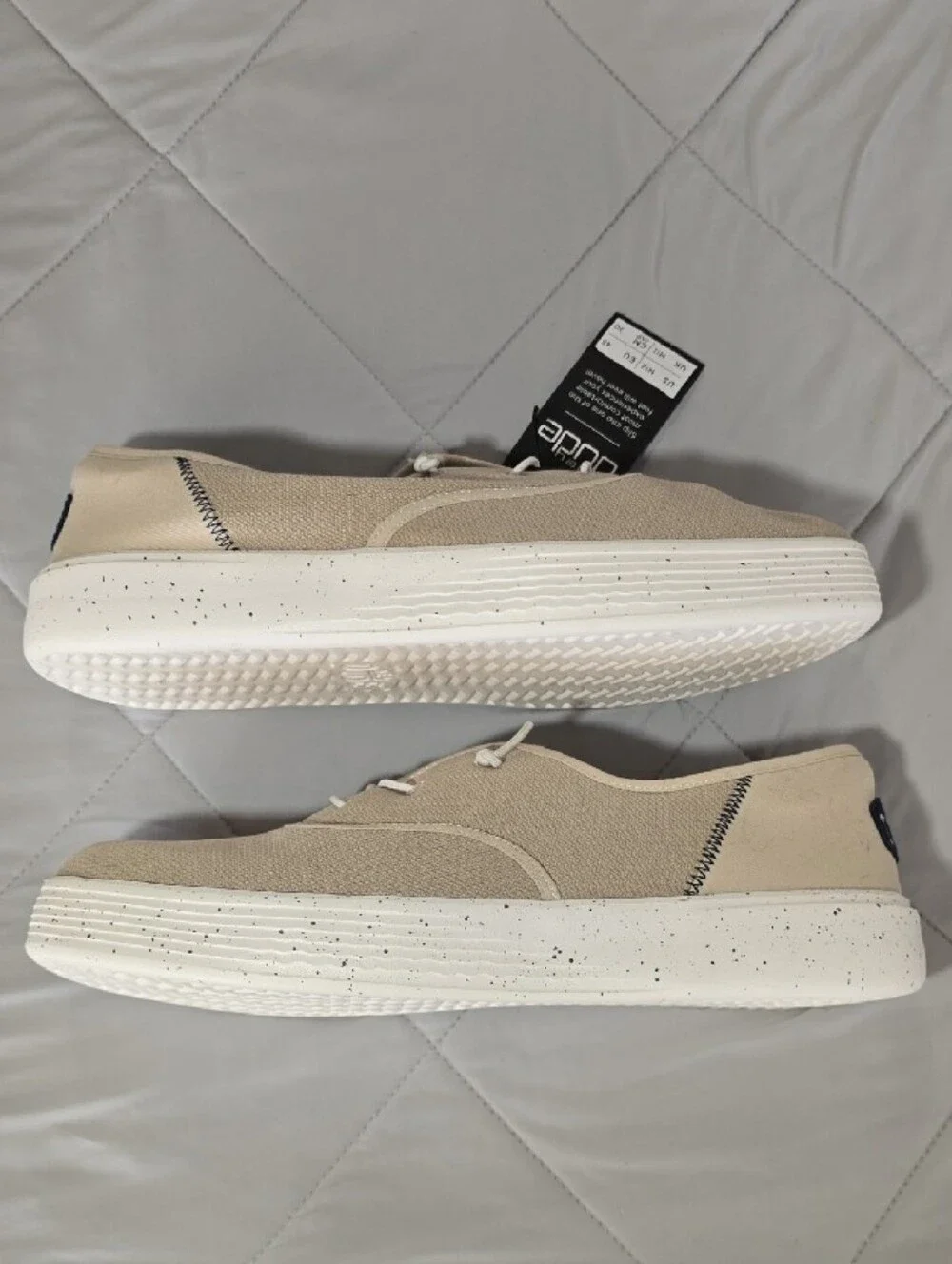 Hey Dude Men's Beige Canvas Boat Shoes with White Laces